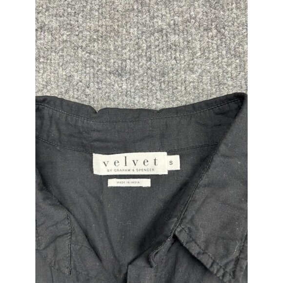 Velvet Shirt Womens Small Black Button Down Long Sleeve Pocket Top Lightweight - Picture 2 of 7